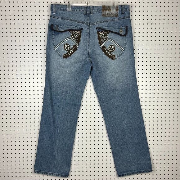 Phat Farm‎ Grunge Y2K Baggy Jeans 36x32 Stitched Streetwear Skate Wide Leg Denim - Picture 1 of 9